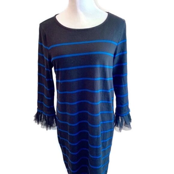 BeachLunchLounge Striped Dress Tulle Cuffs Sz L - Picture 1 of 6
